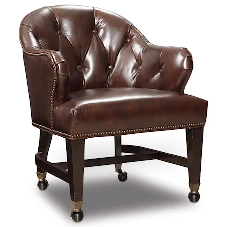 Traditional Leather Jack Game Chair with Casters & Tufted Back